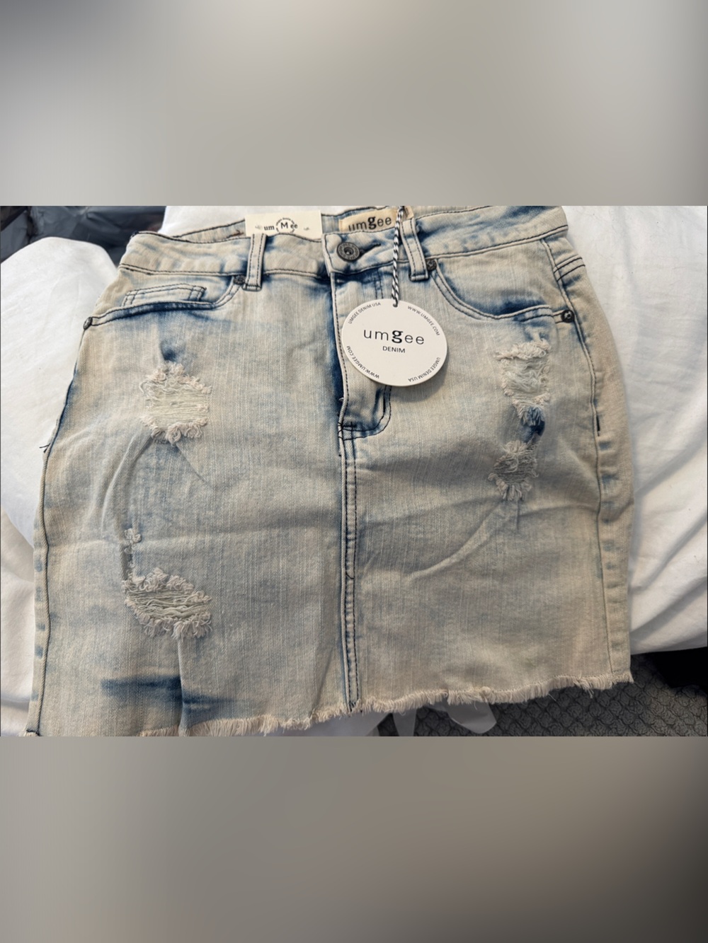 Umgee Light Blue Distressed Denim Skirt